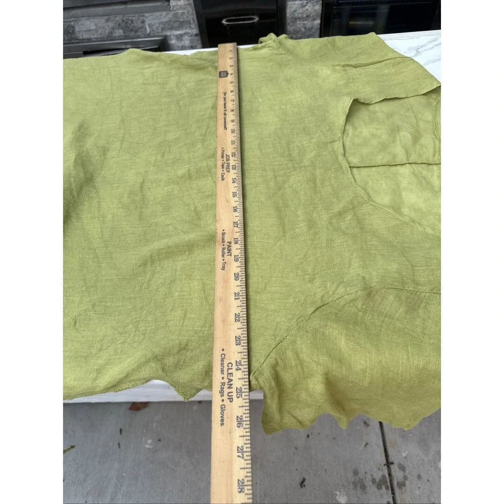 Made in Italy Linen Lagenlook Tunic Dress Chartreuse Asymmetrical Ruched Yellow